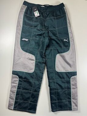 Puma Black and Gray Racing-Inspired Track Pants with Mint Piping